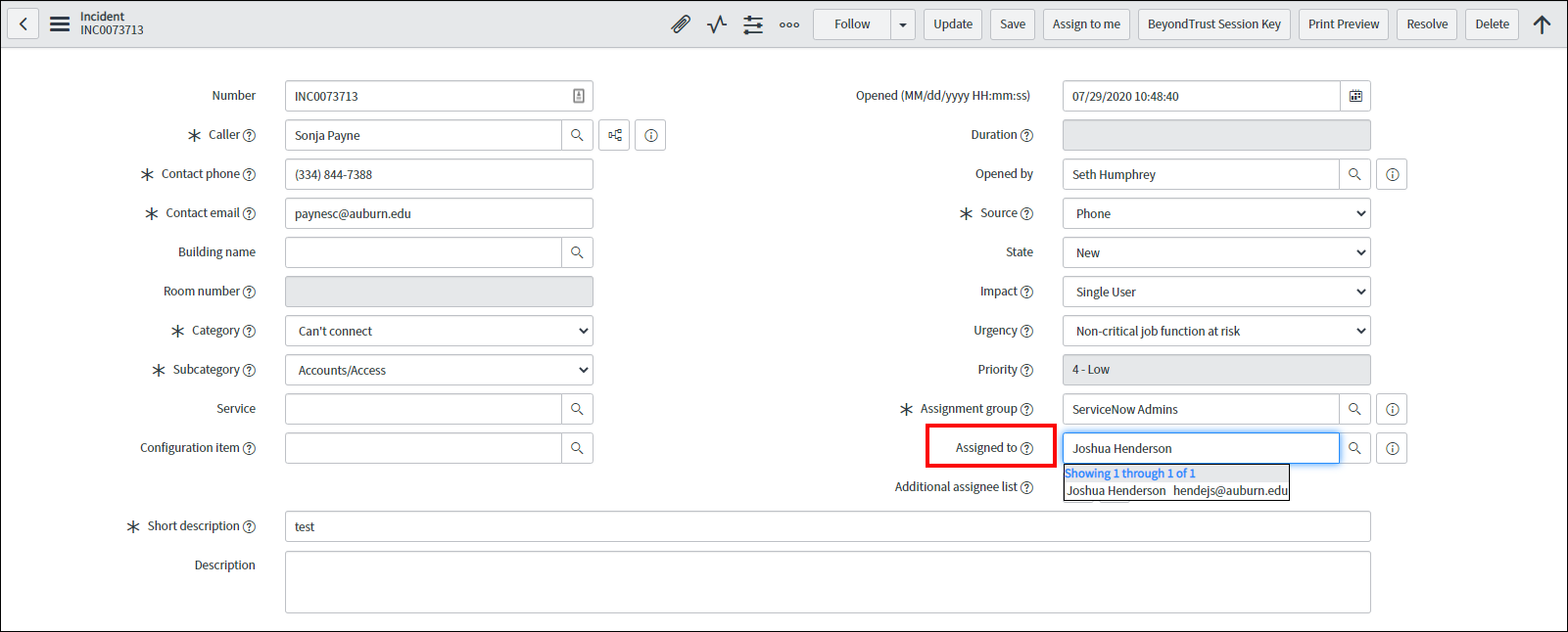 assign incident in servicenow