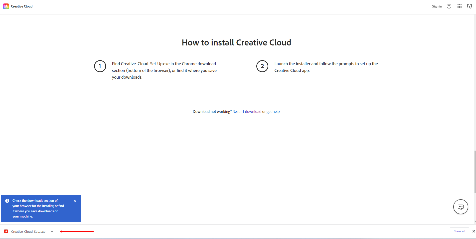 Creative Cloud Installation Page
