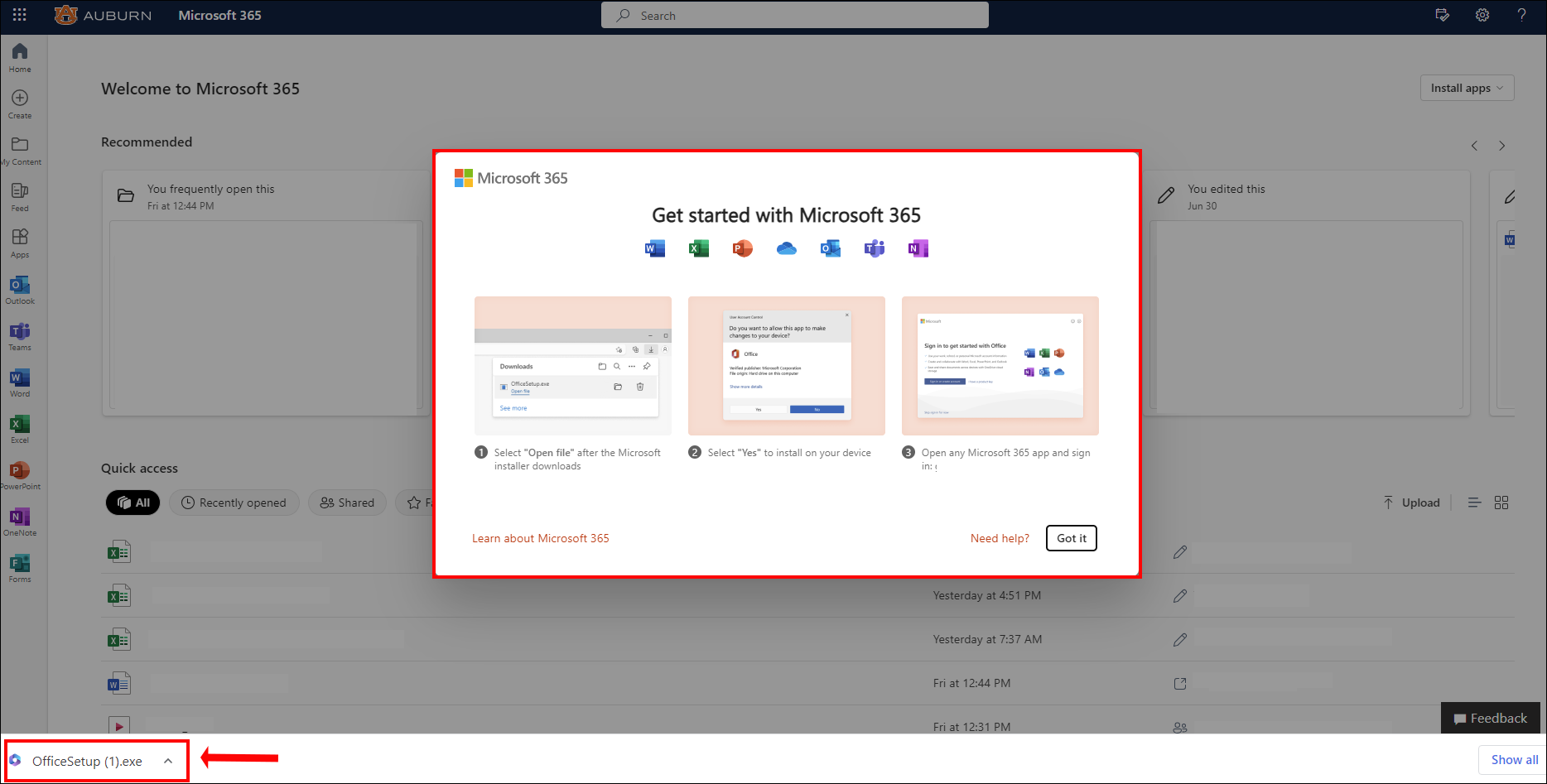 Microsoft 365 downloaded exe file 