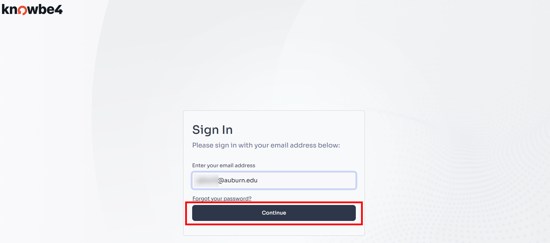 KnowBe4 login page