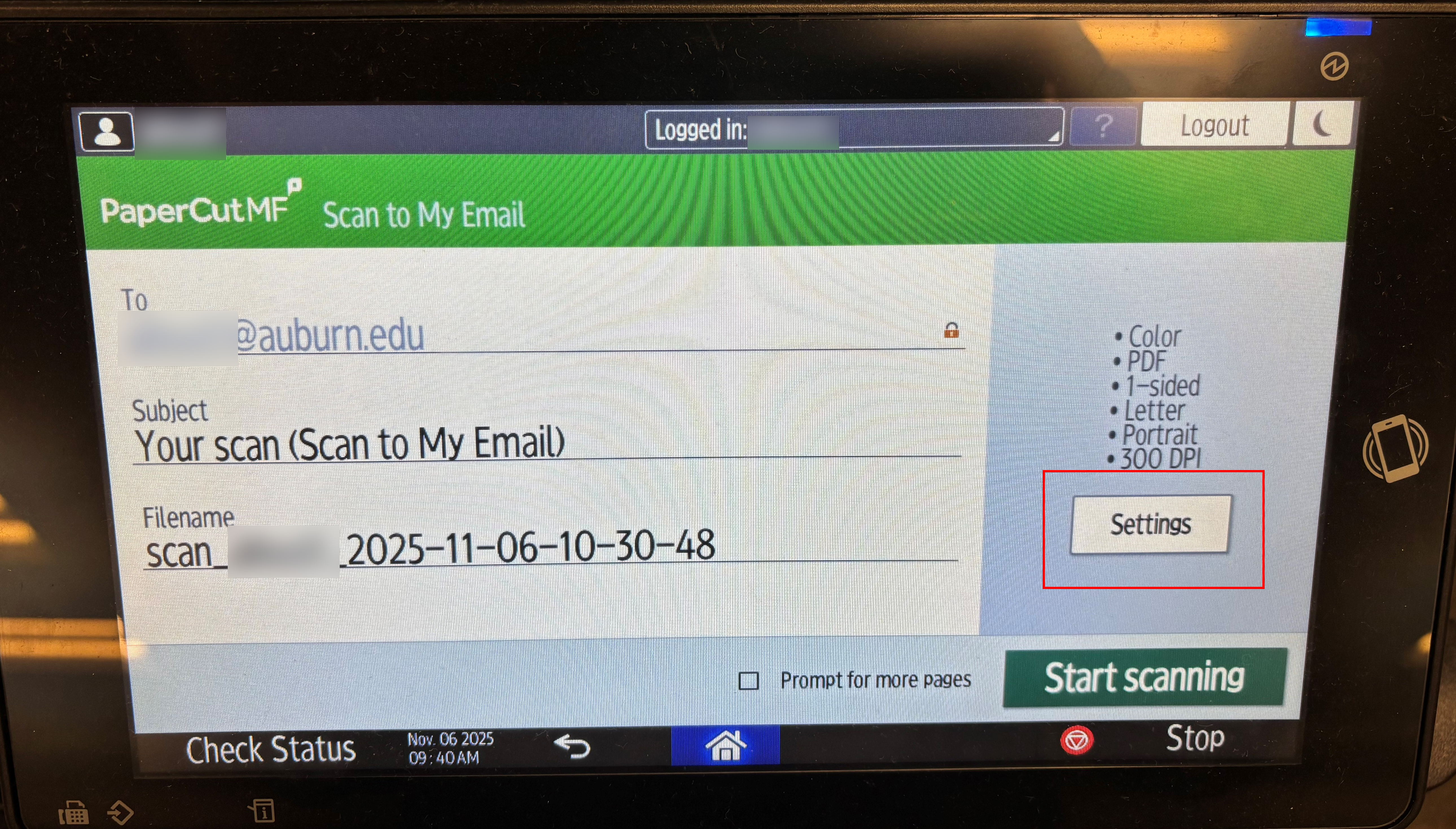 main copy screen