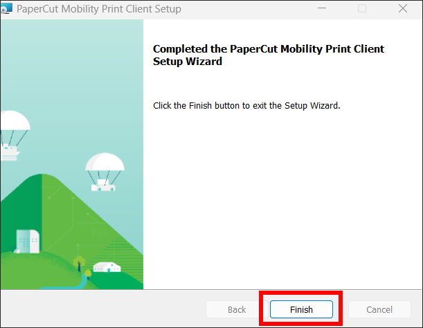 mobility print finish screen