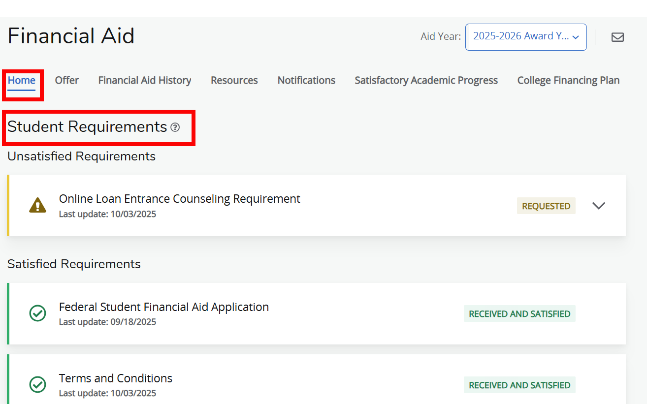Student Financial Aid Requirements