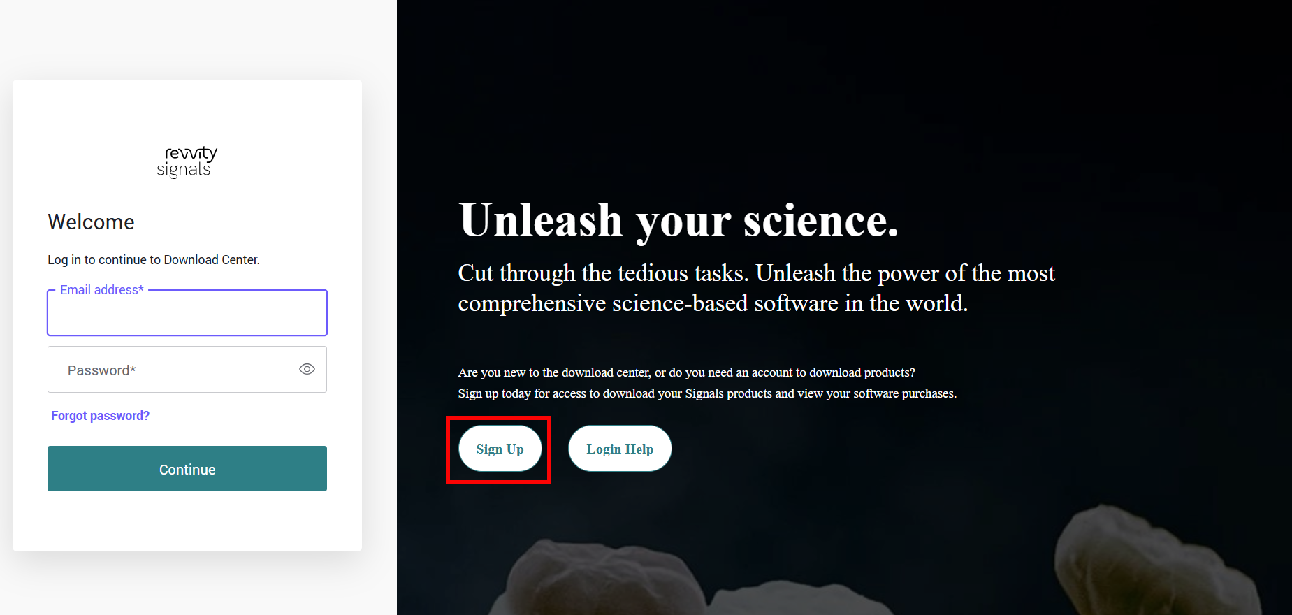 Revvity Signals Login Page