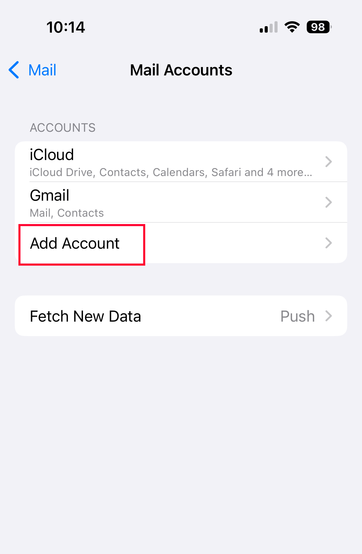 ios add account screen