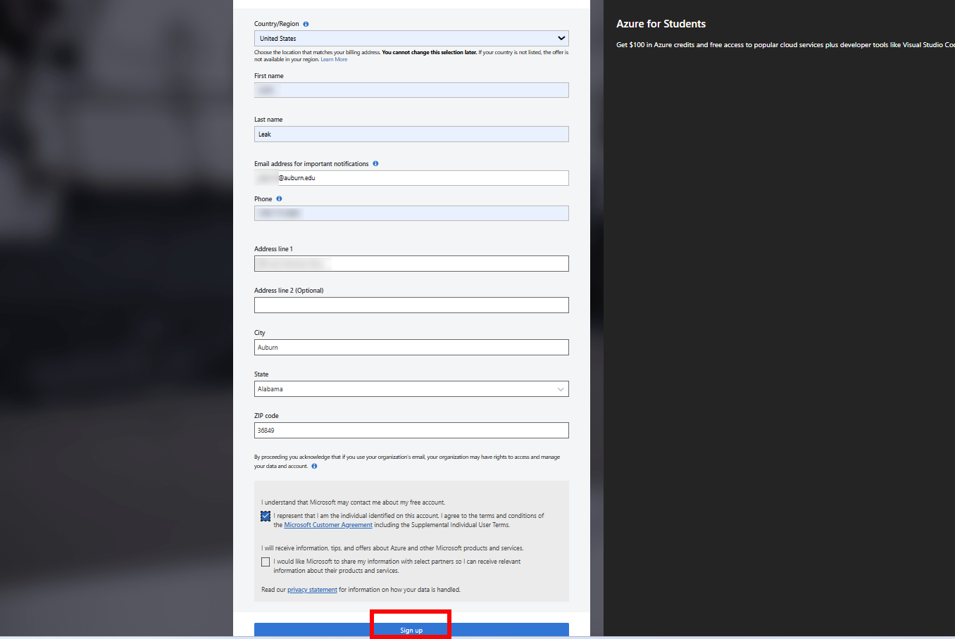 Azure profile set up