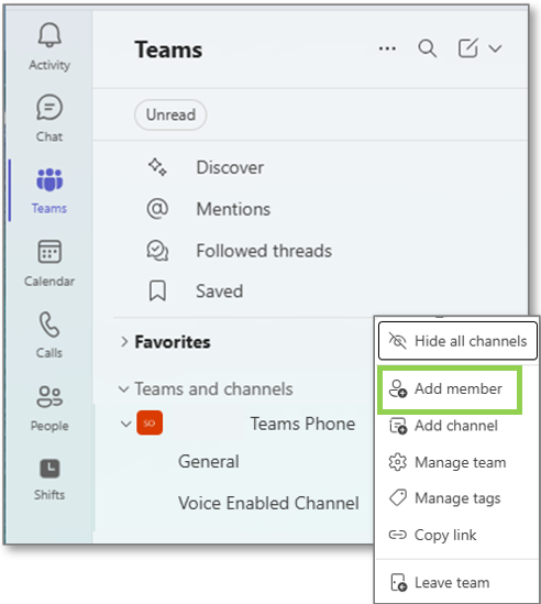 Teams voice voice enabled channel add a member