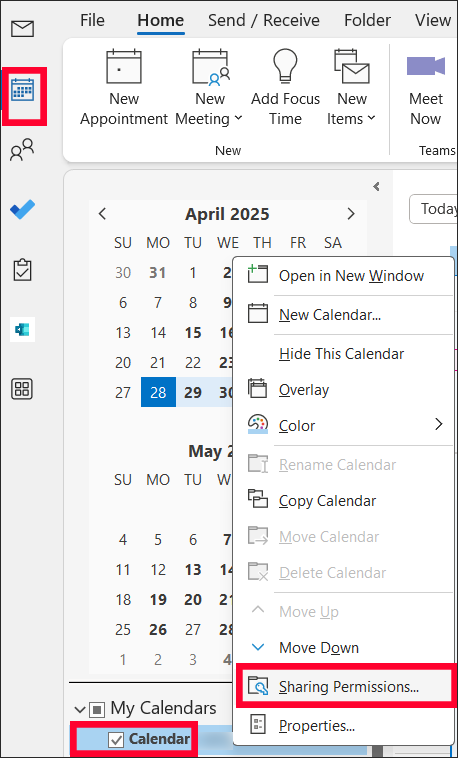 Outlook adjust calendar sharing permissions