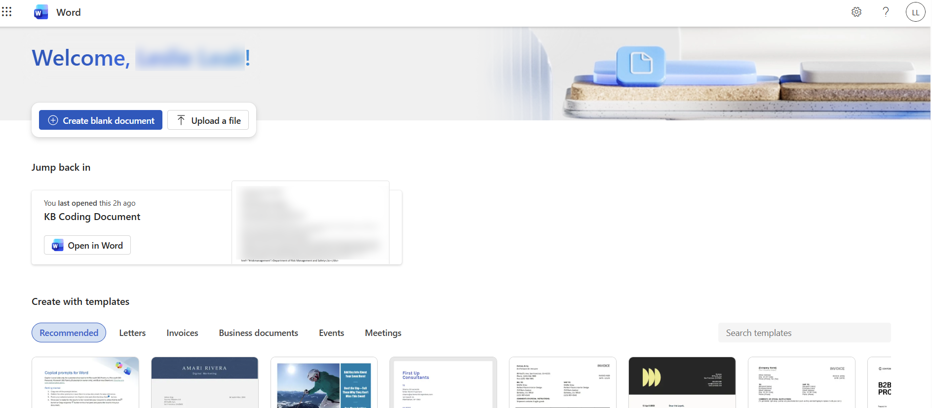 Microsoft 365 web application for Word