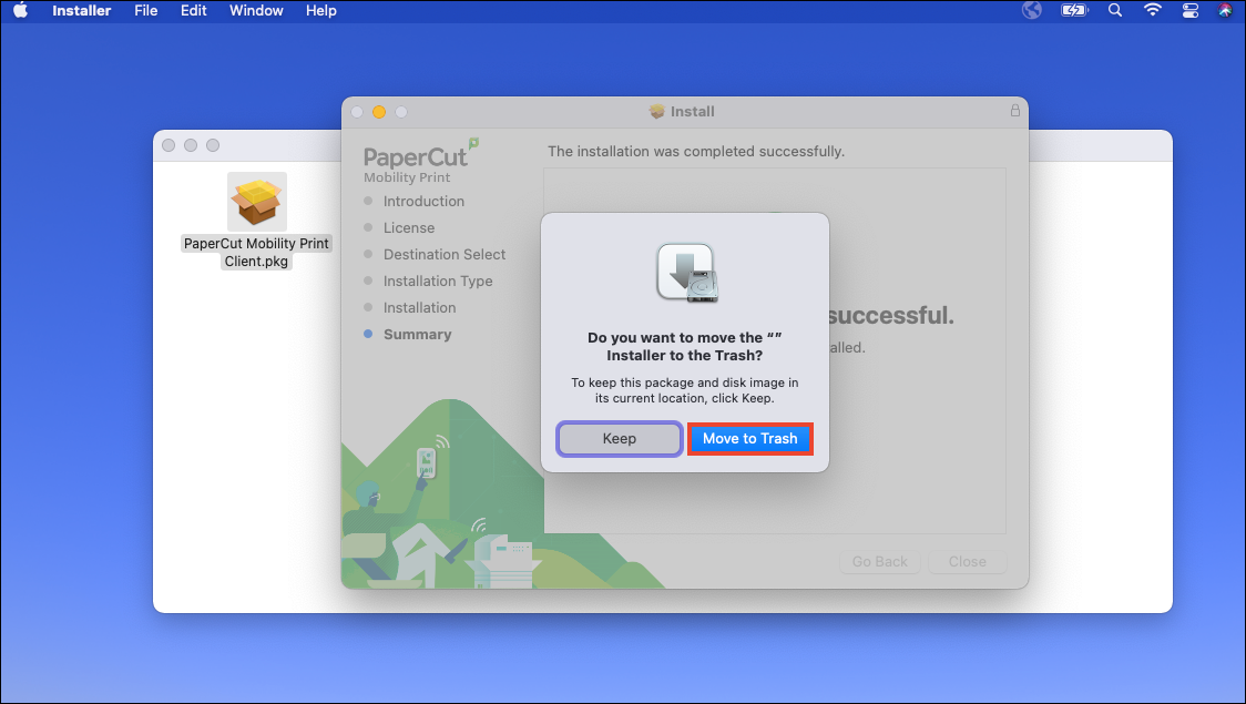 mobility print installer to trash