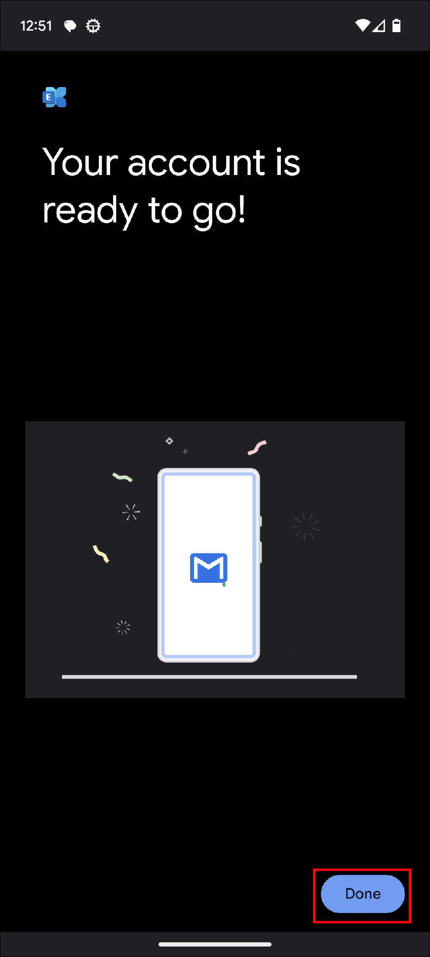 android email account completion screen