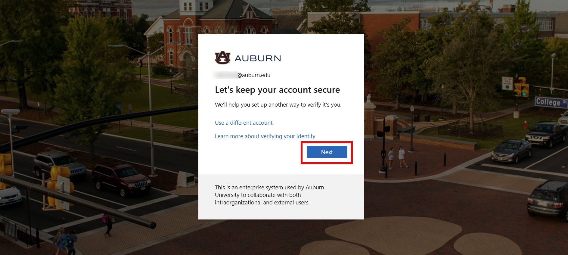 Alumni and retiree Outlook let's keep your account secure screen