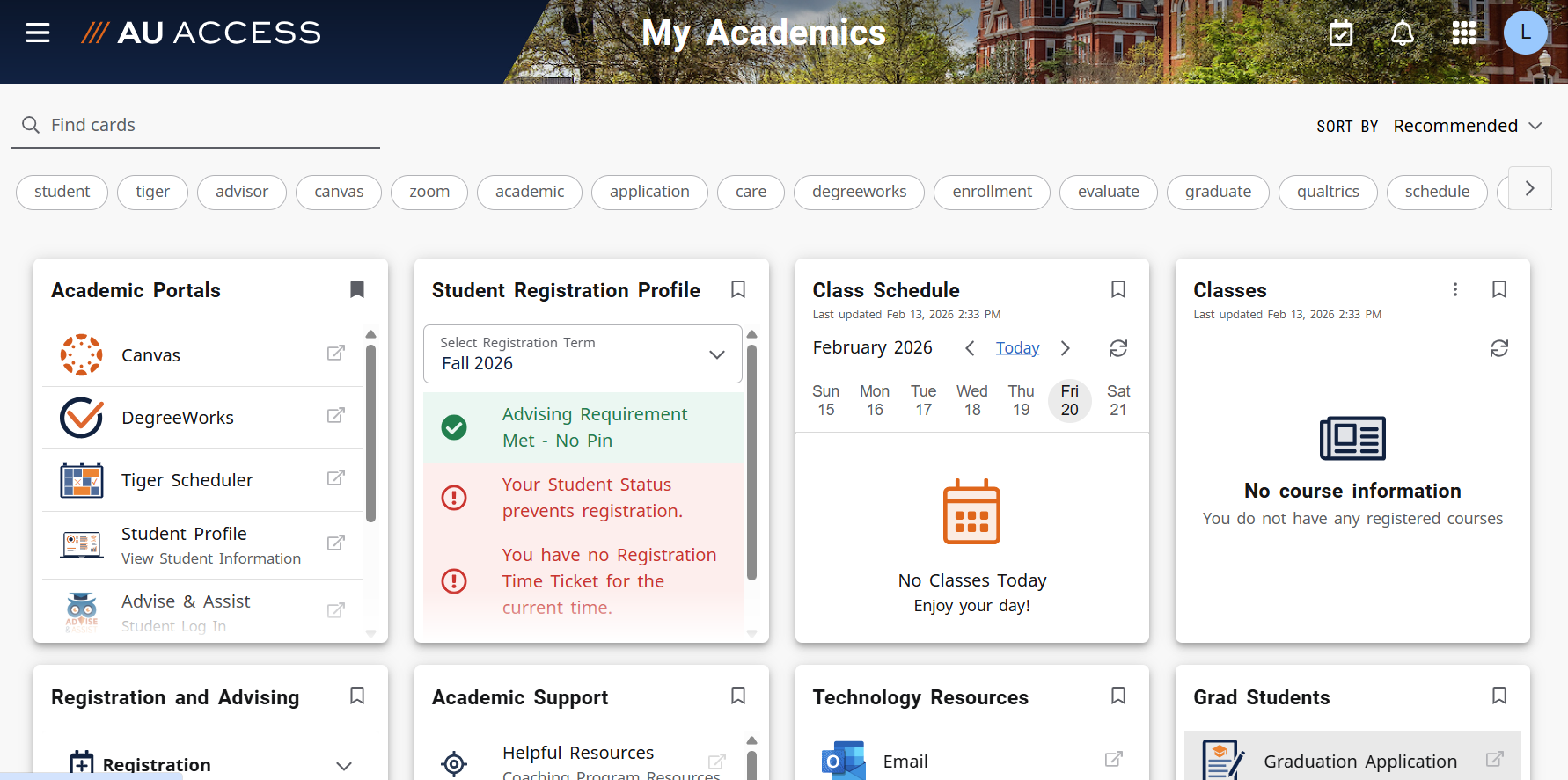AU Access My Academics Tab