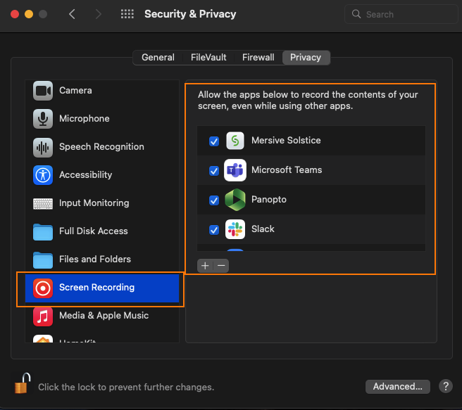 security and privacy permissions windows highlighted