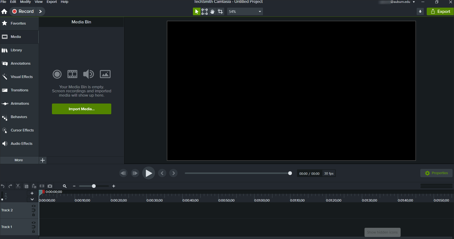 Camtasia new project