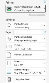 print dialog box