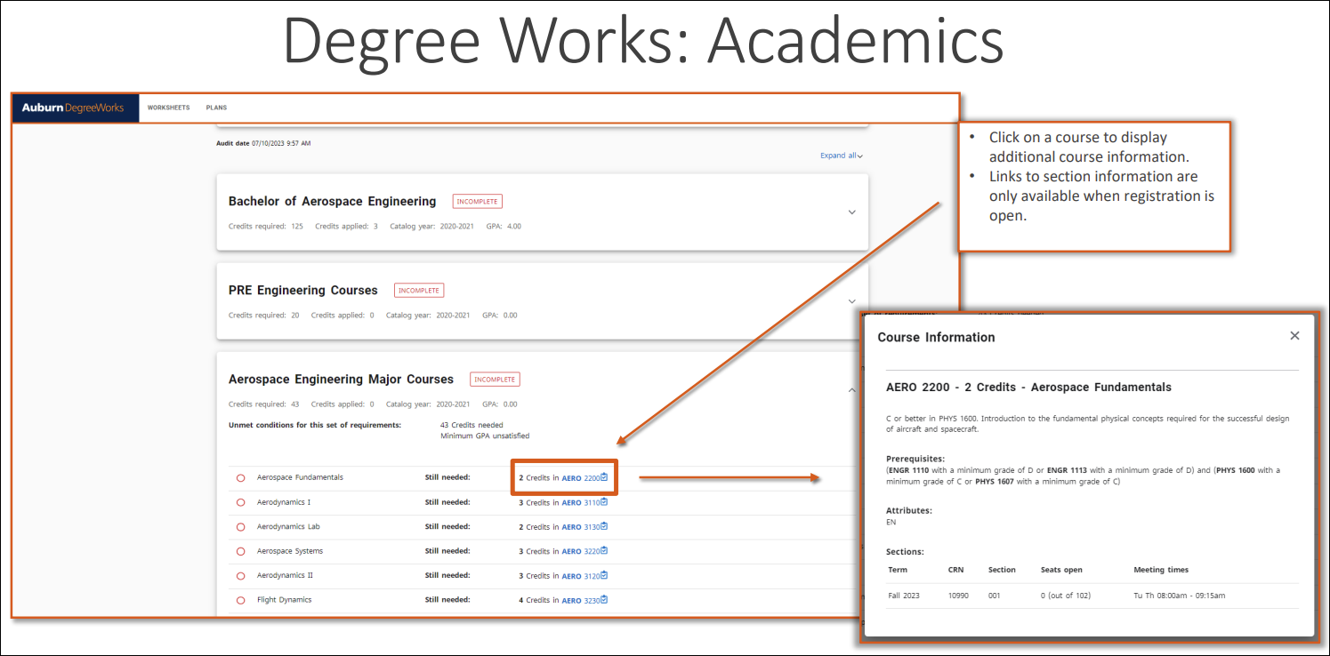 DegreeWorks worksheet page