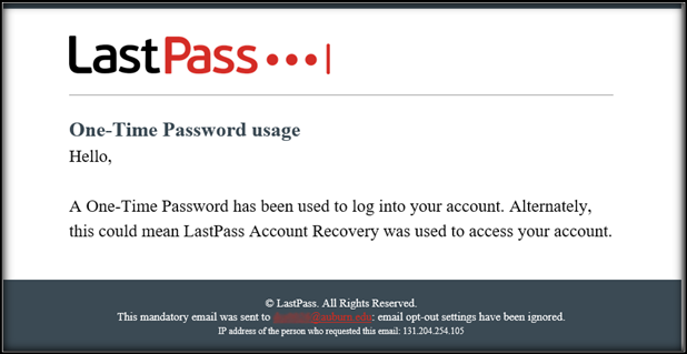 your onetime password has been used