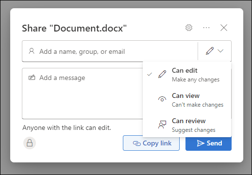onedrive share document options