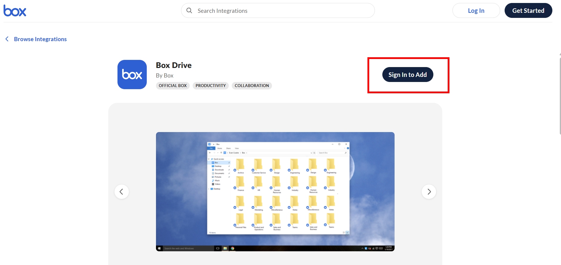 Box drive installation page