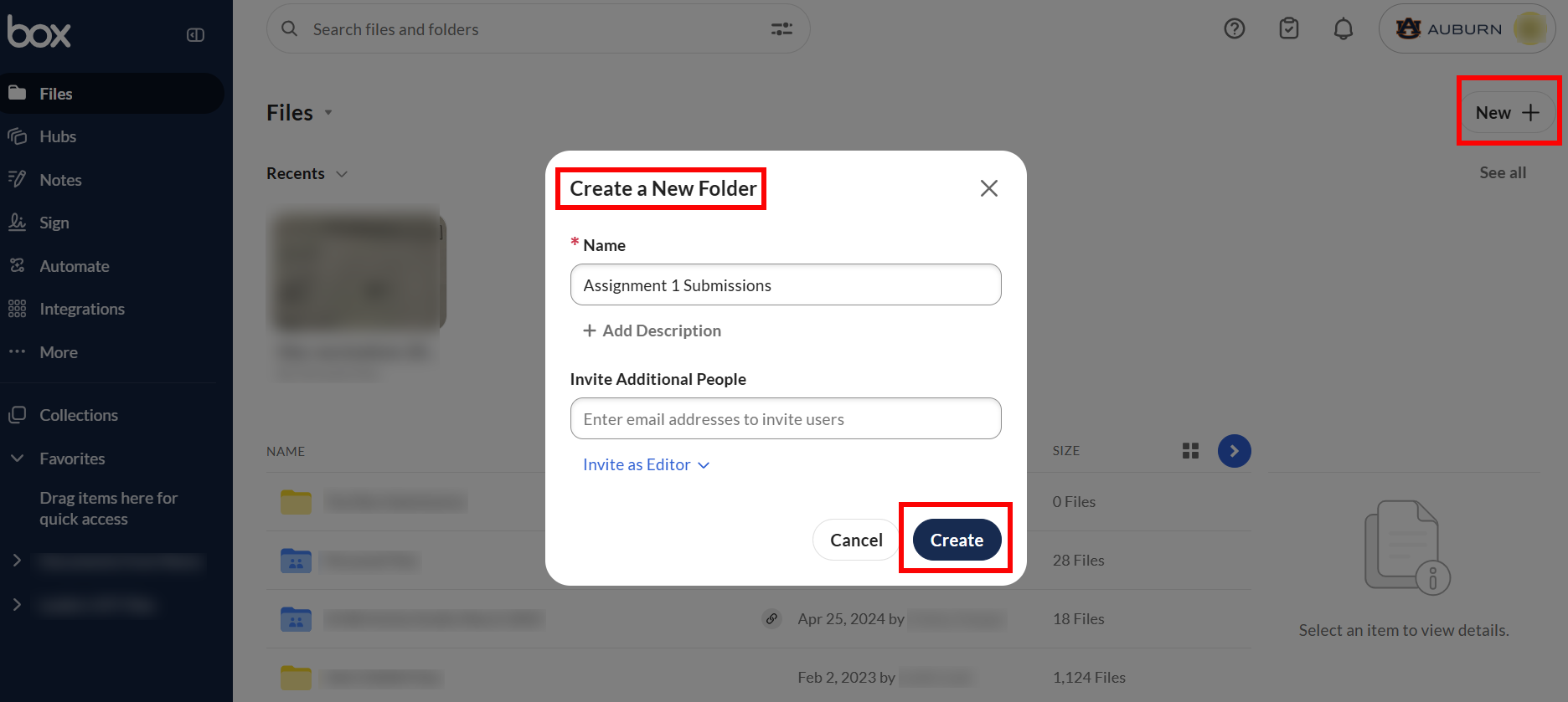 Box Create New Folder