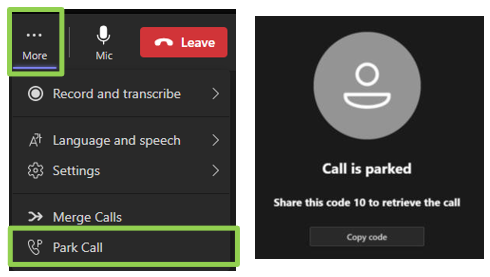 Teams Voice call park in desktop app