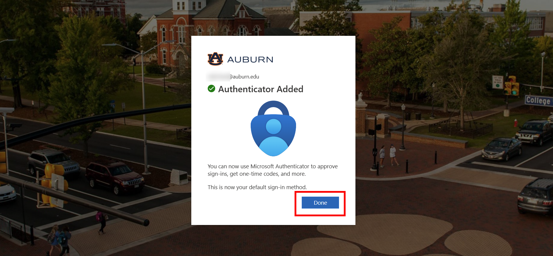 Alumni and retiree Authenticator notification approval screen