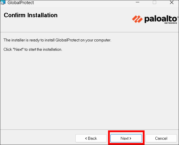 global protect installation screen
