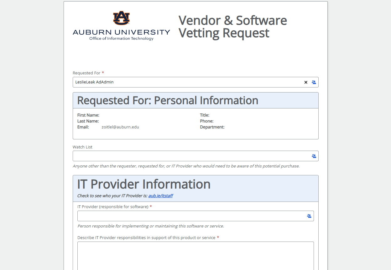 AU New Vendor Vetting Request