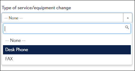 telephone service request type of service change field