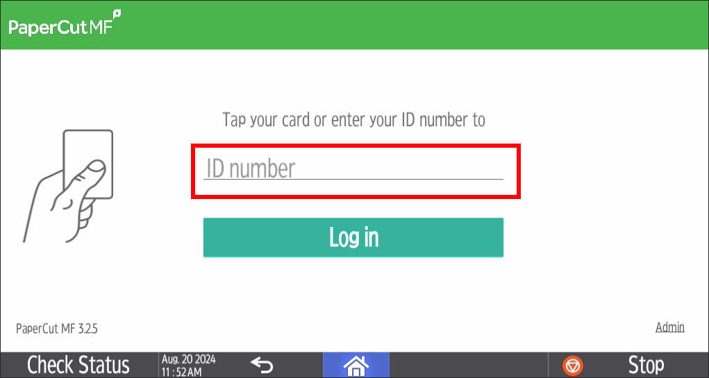 TigerPrint ID number or print release code login selection