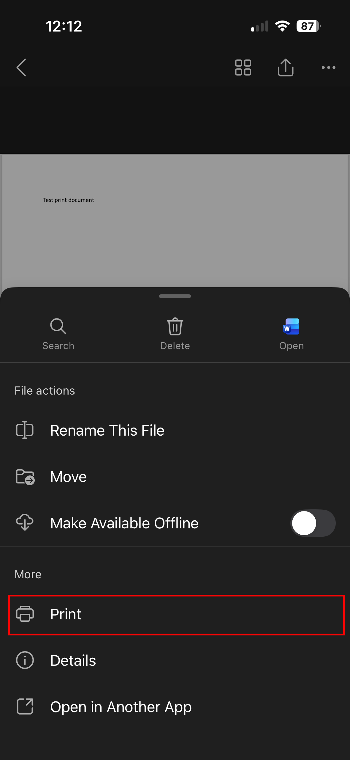 ios print selection