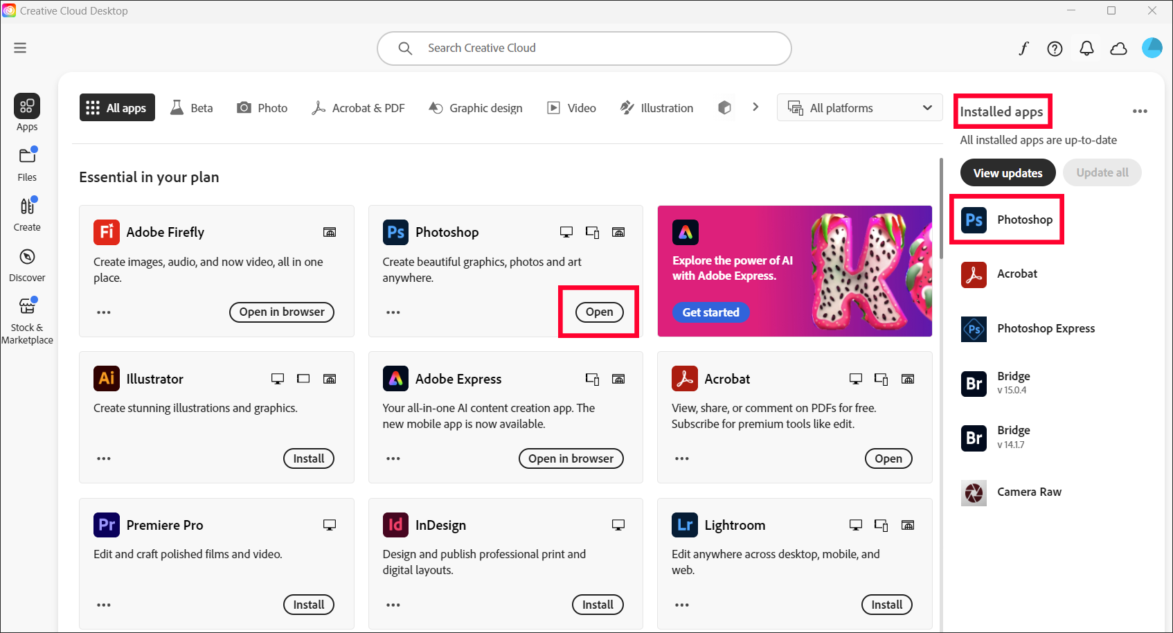 Adobe Creative Cloud open apps