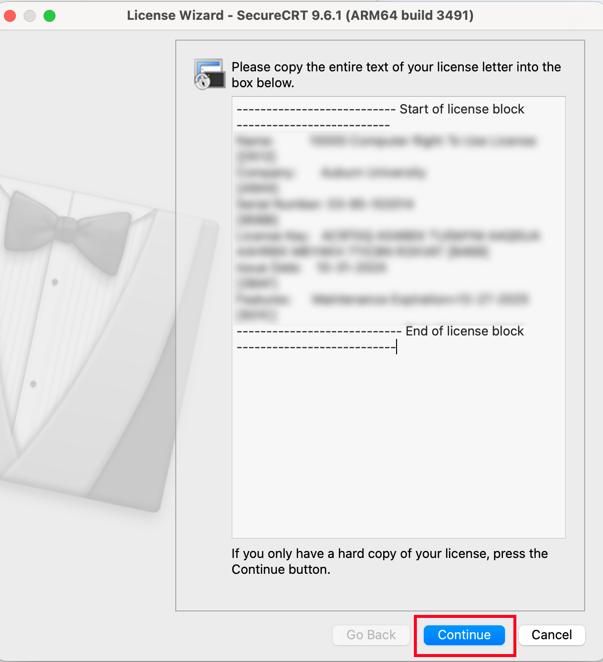SecureCRT license text screen