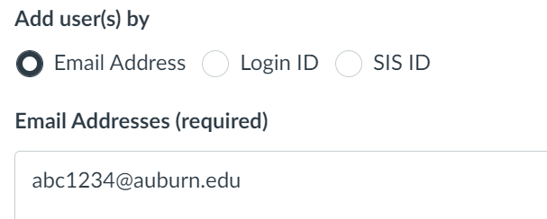 user email address being added to course 