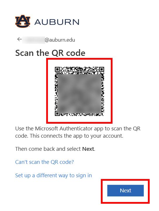 Alumni and retiree MFA QR code screen