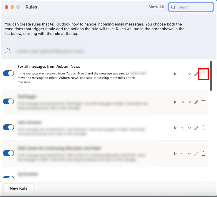 outlook for mac delete a rule