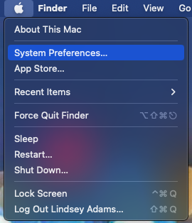 Mac iOS system preferences drop down menu