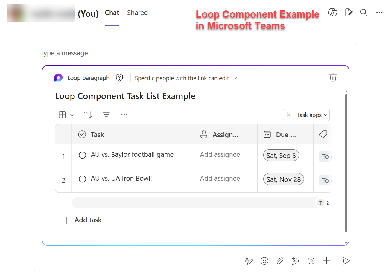 Microsoft Loop Component in Teams