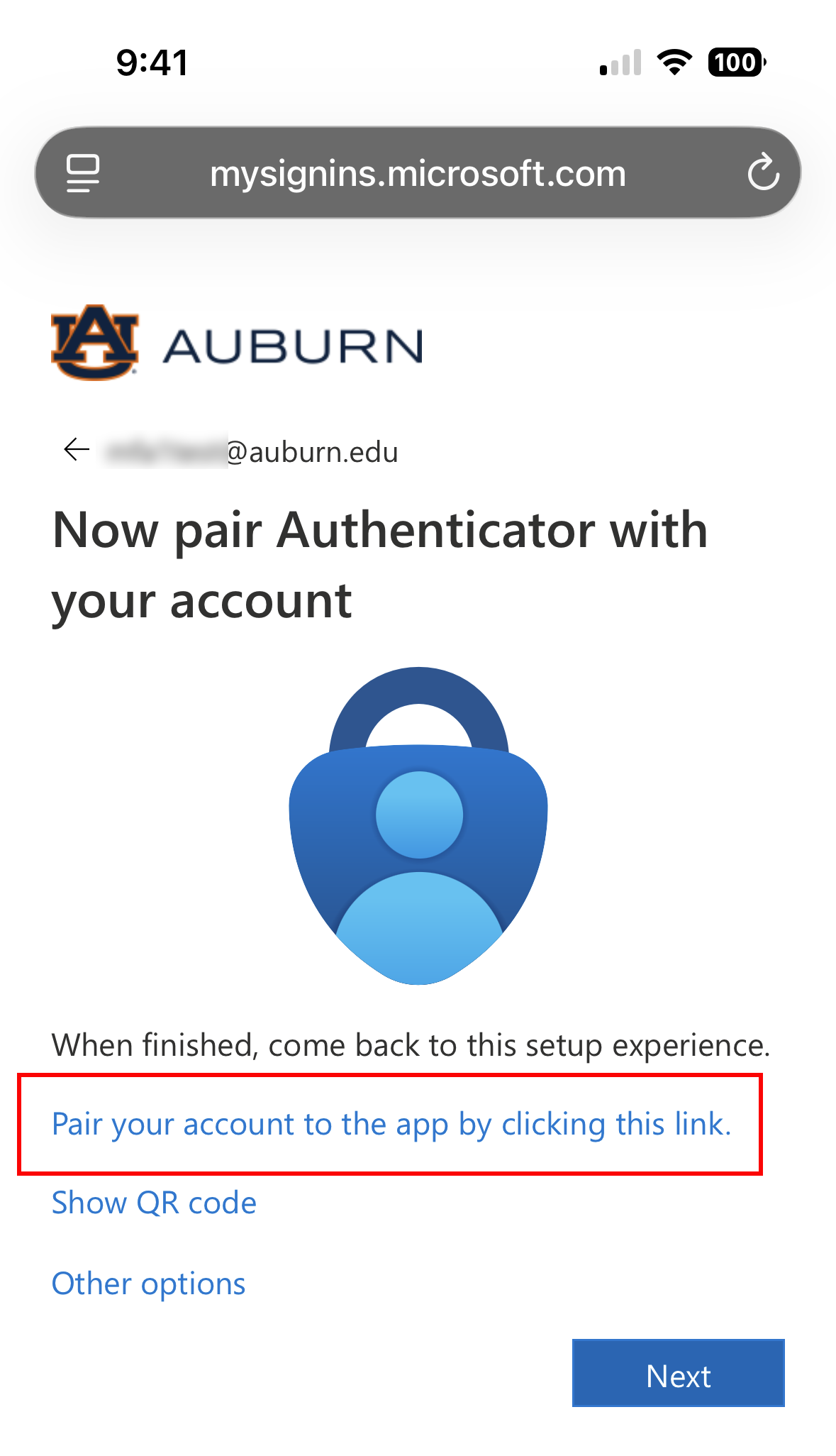 Alumni and Retiree MFA Authenticator Notifications Screen