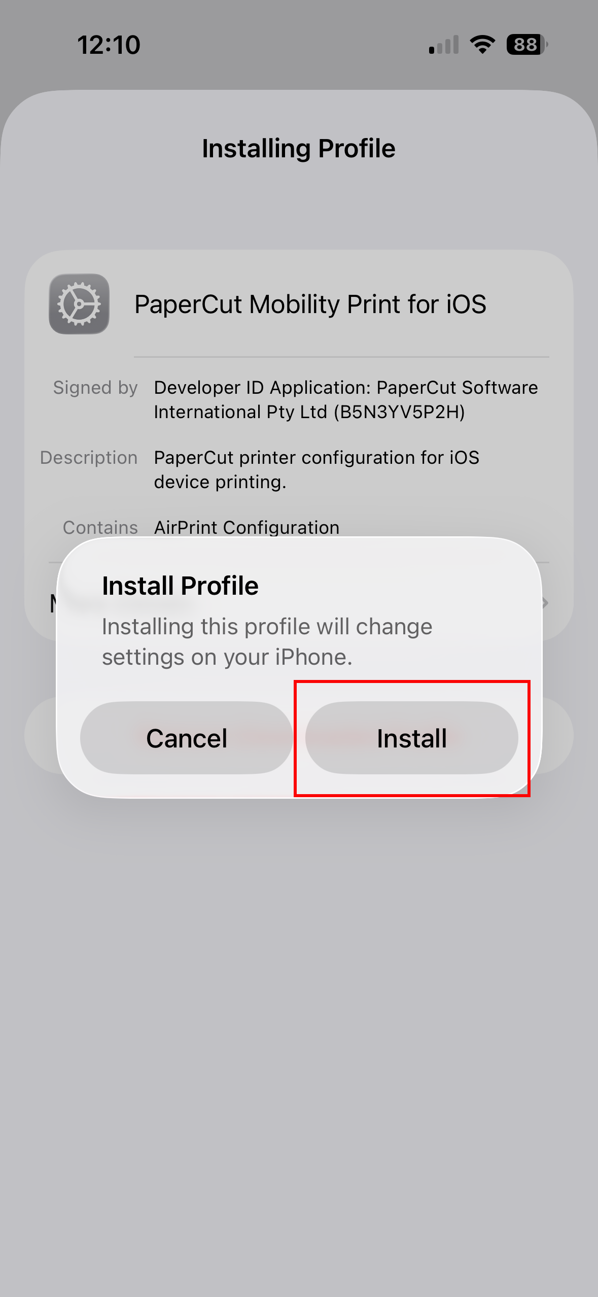 mobility print install profile