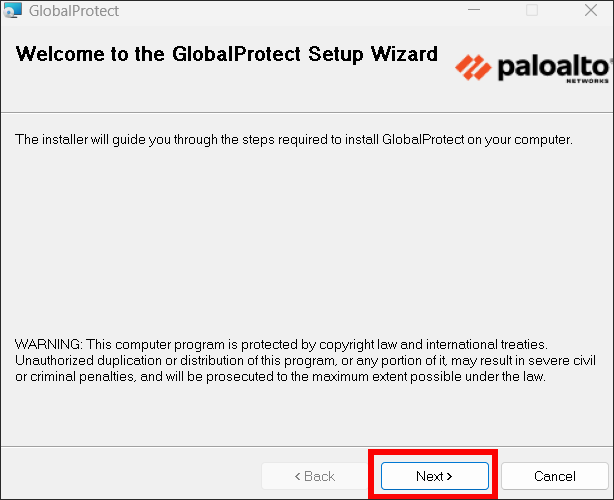 global protect installation screen