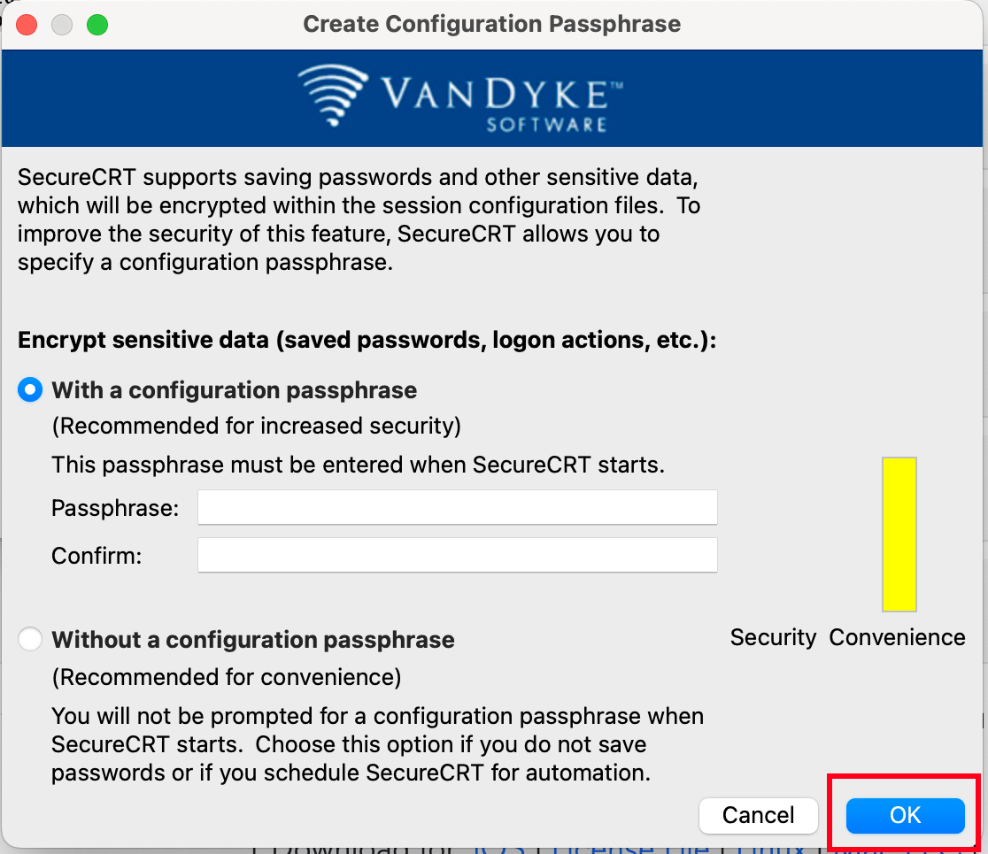 SecureCRT configuration passphrase