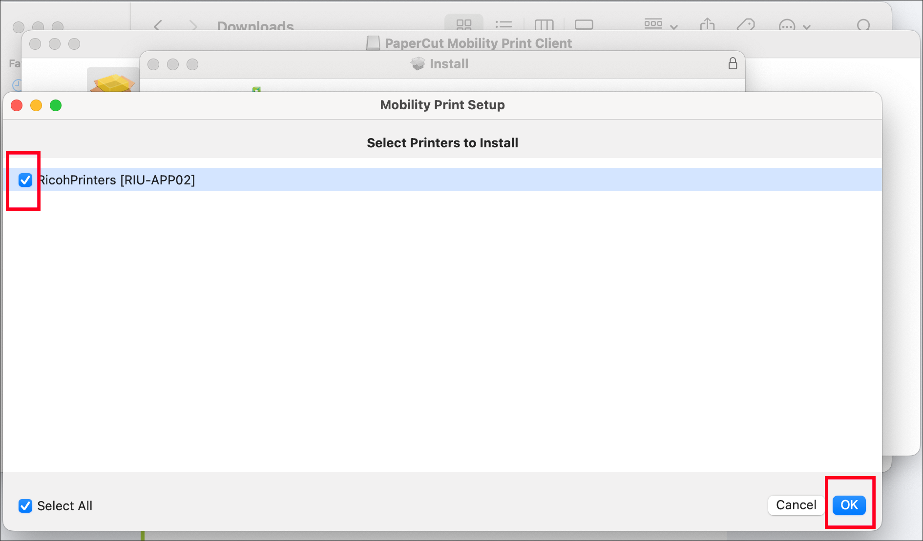 Papercut select printers to install