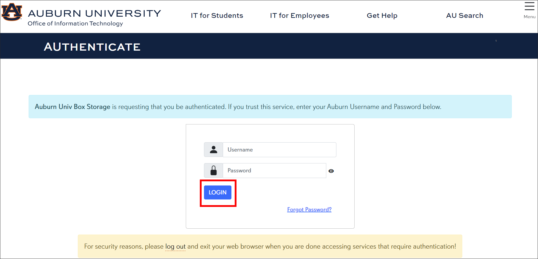 Box authenticate login