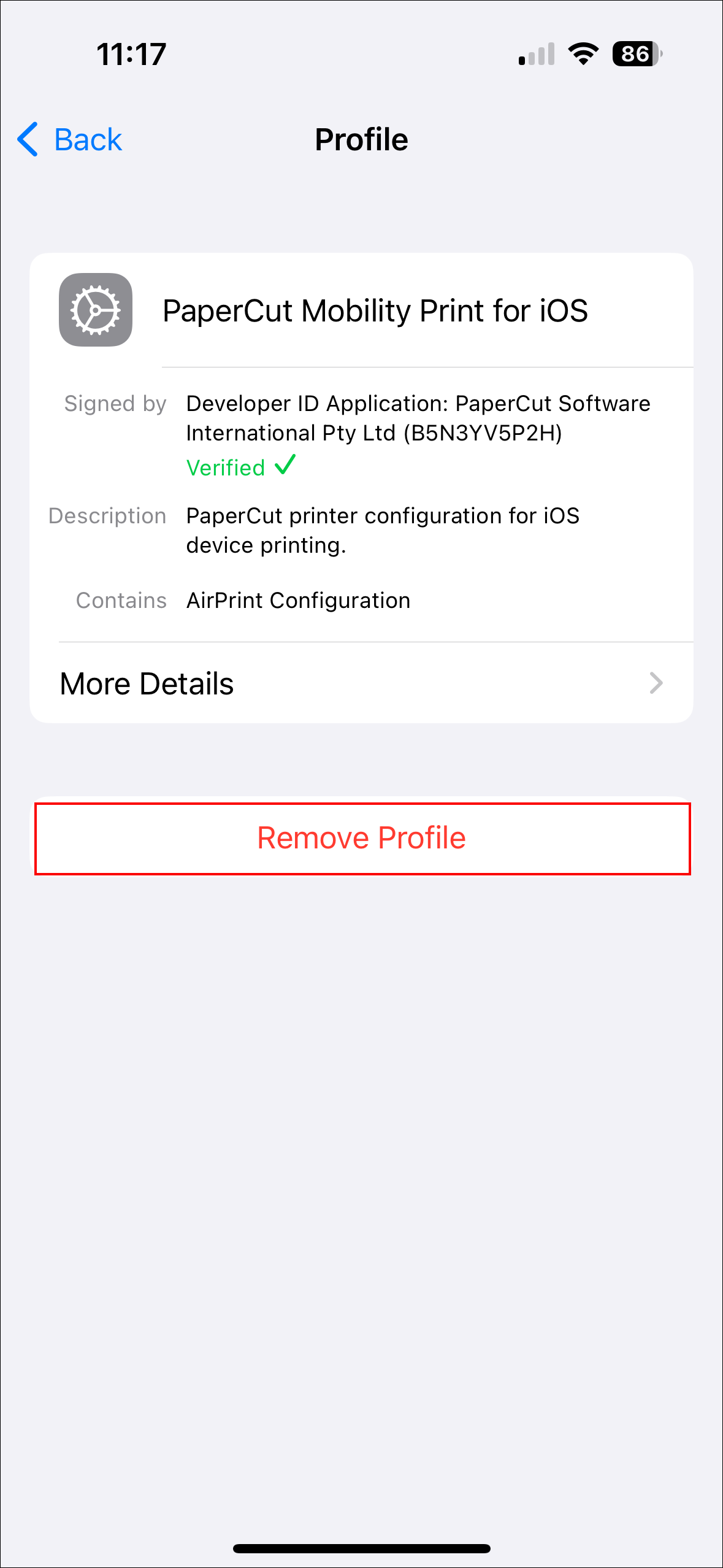Remove profile option