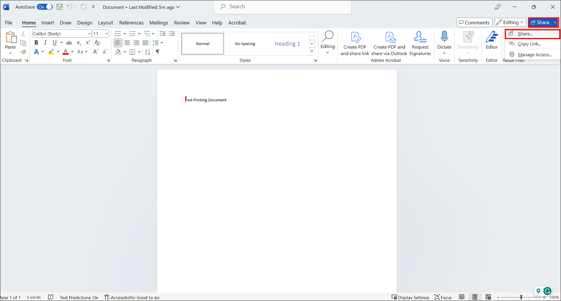 onedrive document share option