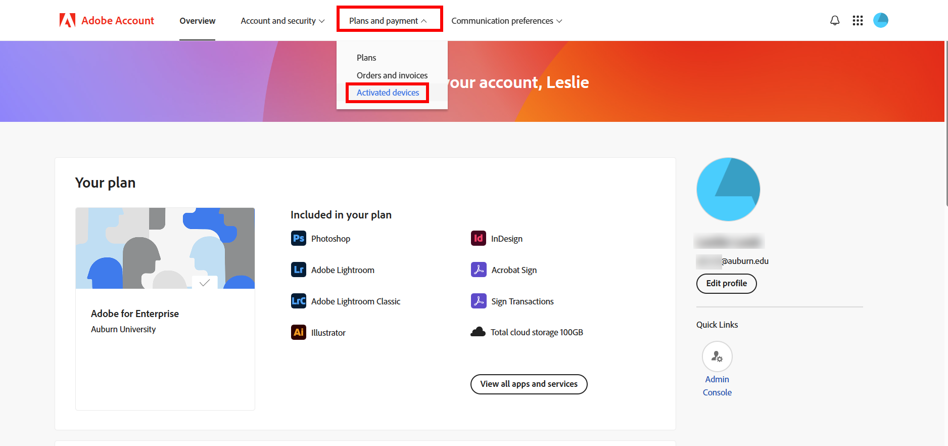 Adobe activated devices option