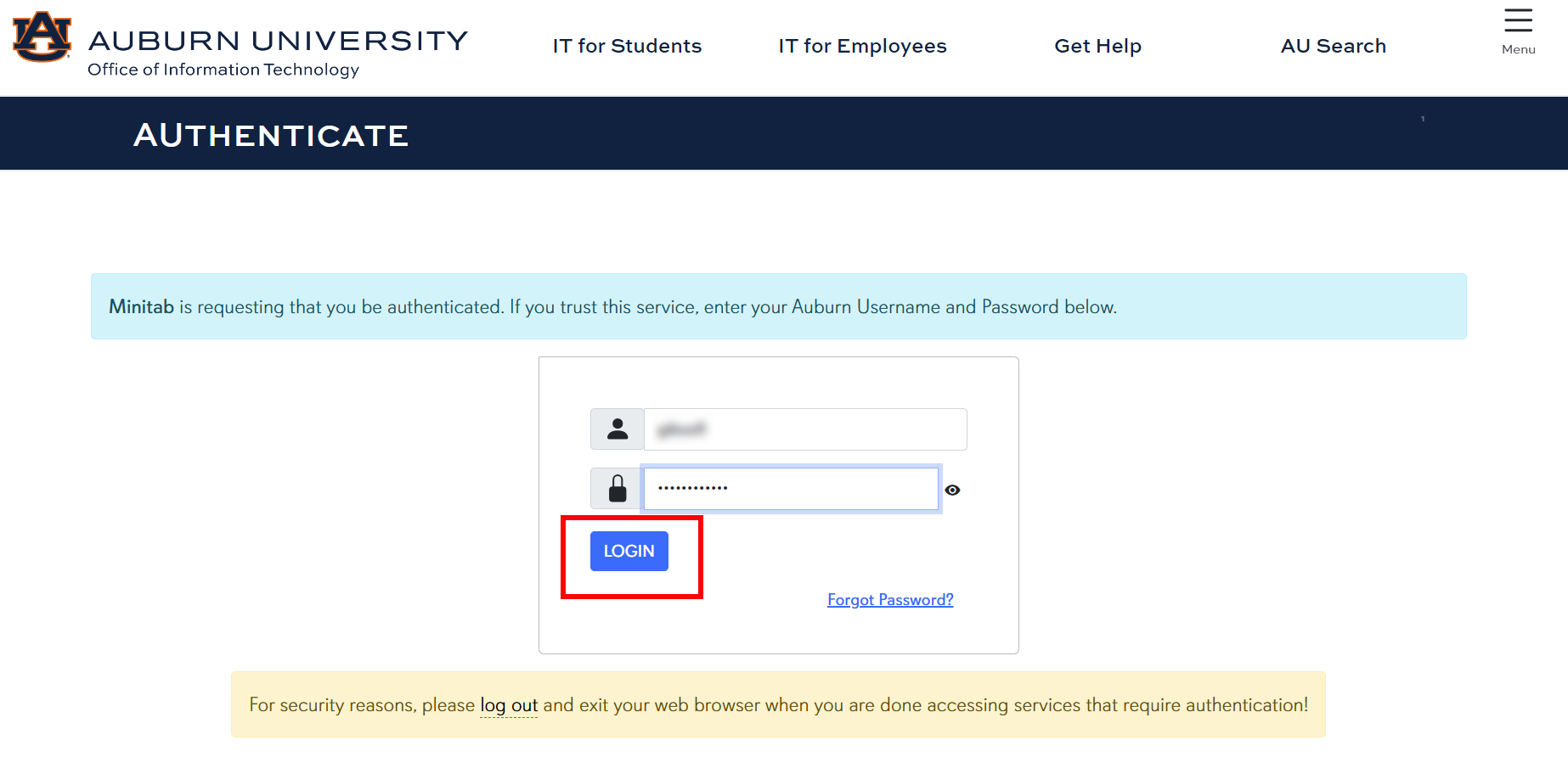 Minitab login with Auburn credentials