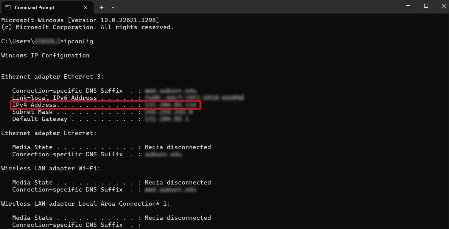 Windows command prompt ip address